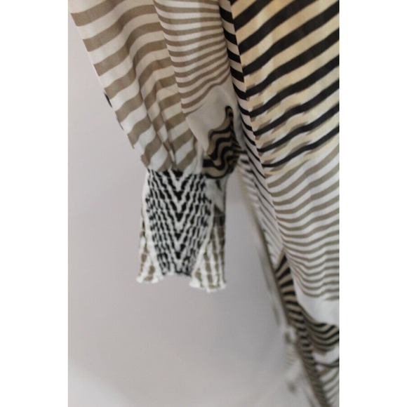 IVIELLE Sz 38 10 US White Tan Black Stripe Silk Maxi Dress Long Sleeve - Picture 7 of 10